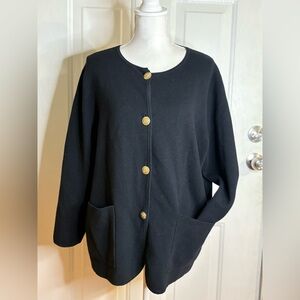 J.Crew Giselle sweater-blazer Black XL with Gold Buttons Wool Blend
